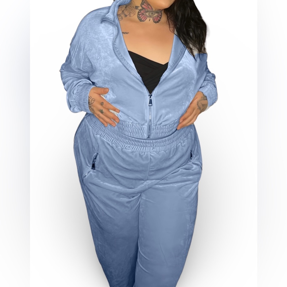 Plus Size Baby Blue 2 Piece Tracksuit